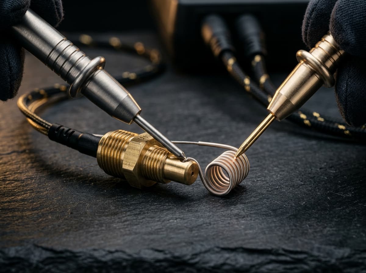 Präzisions-Multimeterprüfspitzen bei der Widerstandsmessung in Ohm auf einer Elektronikplatine